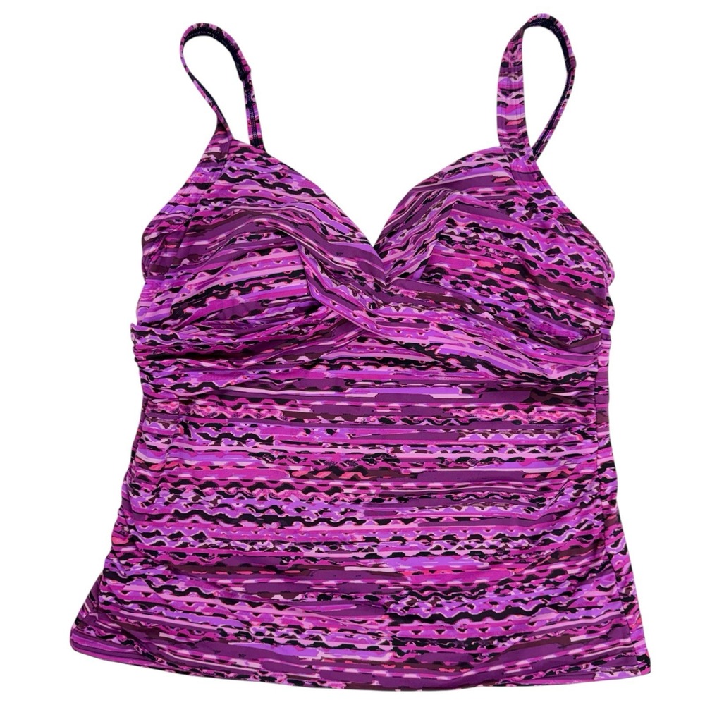 Land's End Women's 16 Pink Purple Tankini Top Swim Suit Underwire Padded